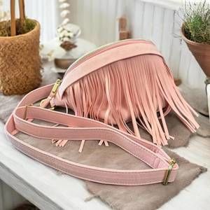 NEW KENZE PANNE women's fringed leather crossbody bag in pink